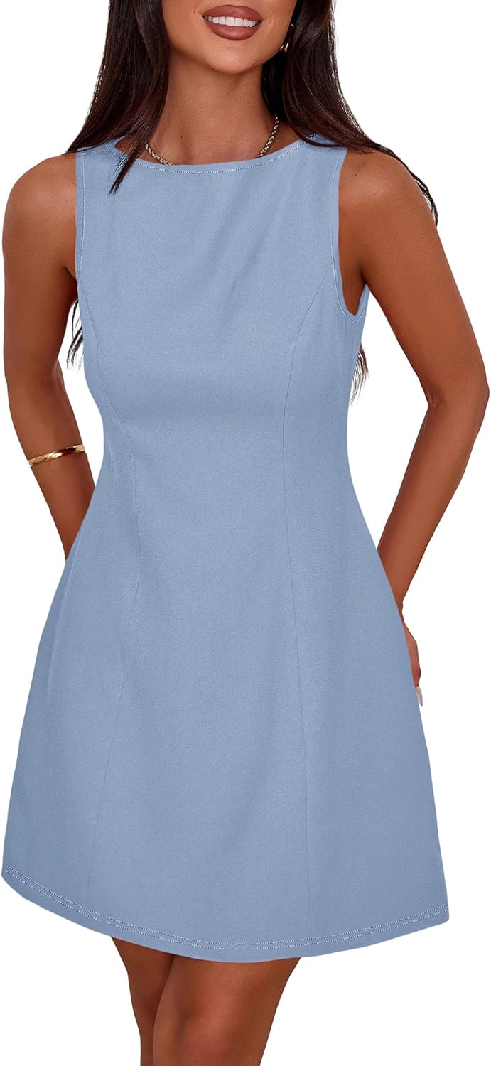 PRETTYGARDEN Womens Formal Short Dresses 2026 Summer Sleeveless Boat Neck A Line Elegant Mini Cocktail Party Dress
