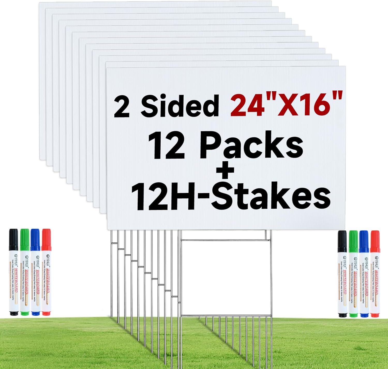 12 Packs Blank Yard Signs with Stakes, Larger Size 24"X16