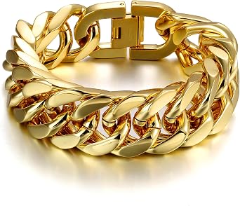 Gold/Silver/Black Bracelet for Men Stainless Steel Cuban Link Bracelets 8/12/17mm Wide Flat Hip Hop Chain Bangles Mens Jewellery Birthday Gifts for Him Dad Boys 18/20/22cm
