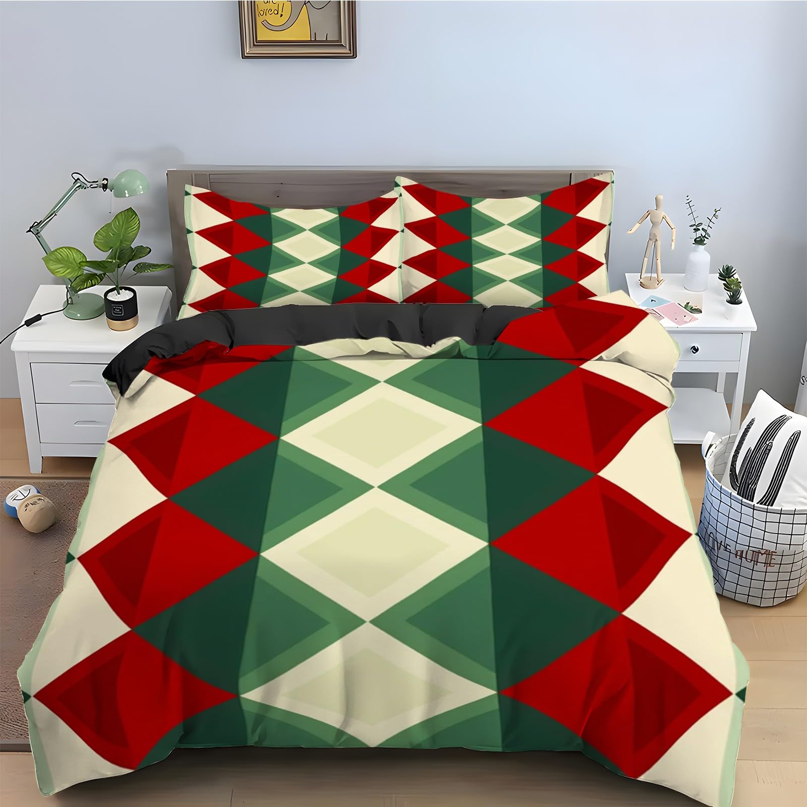 Parure de lit géométrie de Noël 200x200 pour une ambiance de chambre cocooning