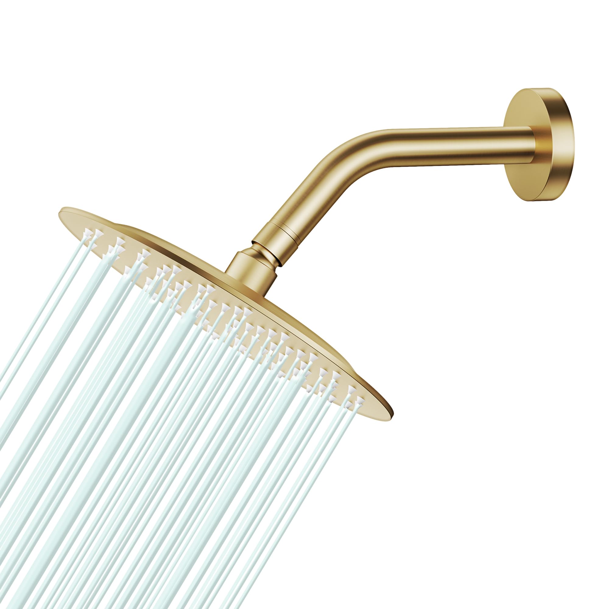 Rain Shower Head Round Shower Head, High Flow Stainless Steel Rain, High Pressure Design (Brushed Gold, 8 Inch)