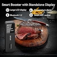 Vista 2 de BFOUR Meat Thermometer Digital Wireless with LCD Booster, Bluetooth Food Cooking Thermometer with Smart App, 524FT Remote Range, 100% Waterproof &