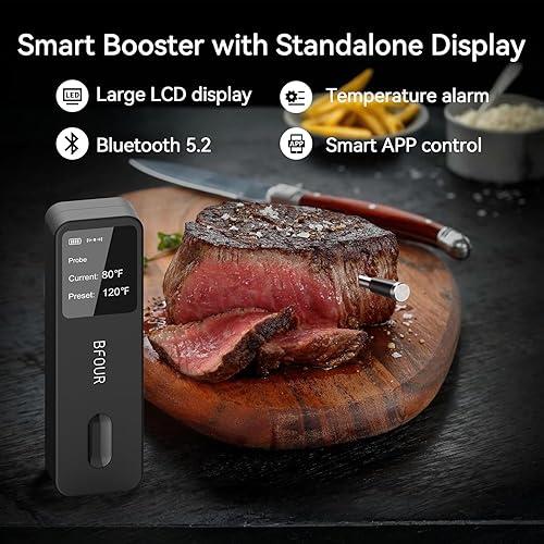 Miniatura 2 de BFOUR Meat Thermometer Digital Wireless with LCD Booster, Bluetooth Food Cooking Thermometer with Smart App, 524FT Remote Range, 100% Waterproof &