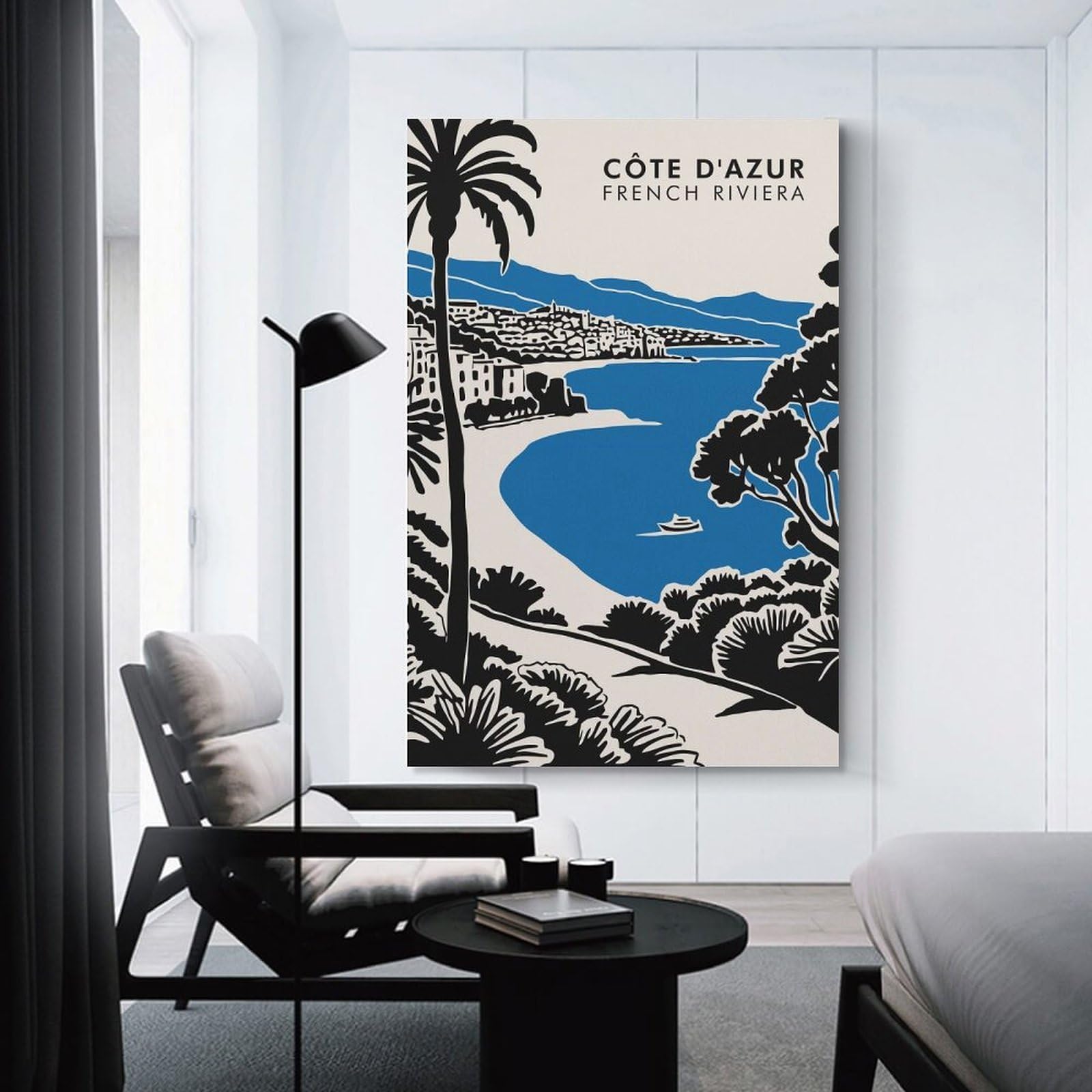 Junmoney Unframe-Style-6 Côte Dazur French Riviera Travel Hanging Wall Art 24X36inch(60X90cm), For Small Homes, Bedrooms Or Open Spaces, An Easy Choice For New Home Styling