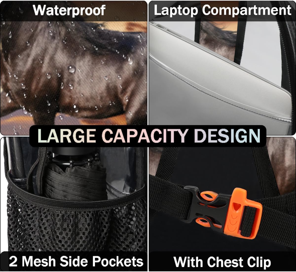 Horse Running Clear Backpack Stadium Approved Waterproof Stadium Bag See Through Clear Bags for Concert Work Sport Event