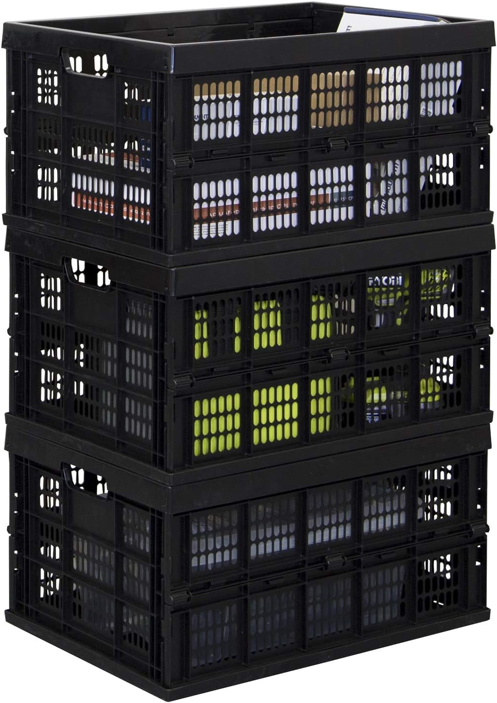 Work-It! Collapsible Milk Crates | 49 Liter Stackable Storage Bins | Set of 3 Folding Plastic Crates