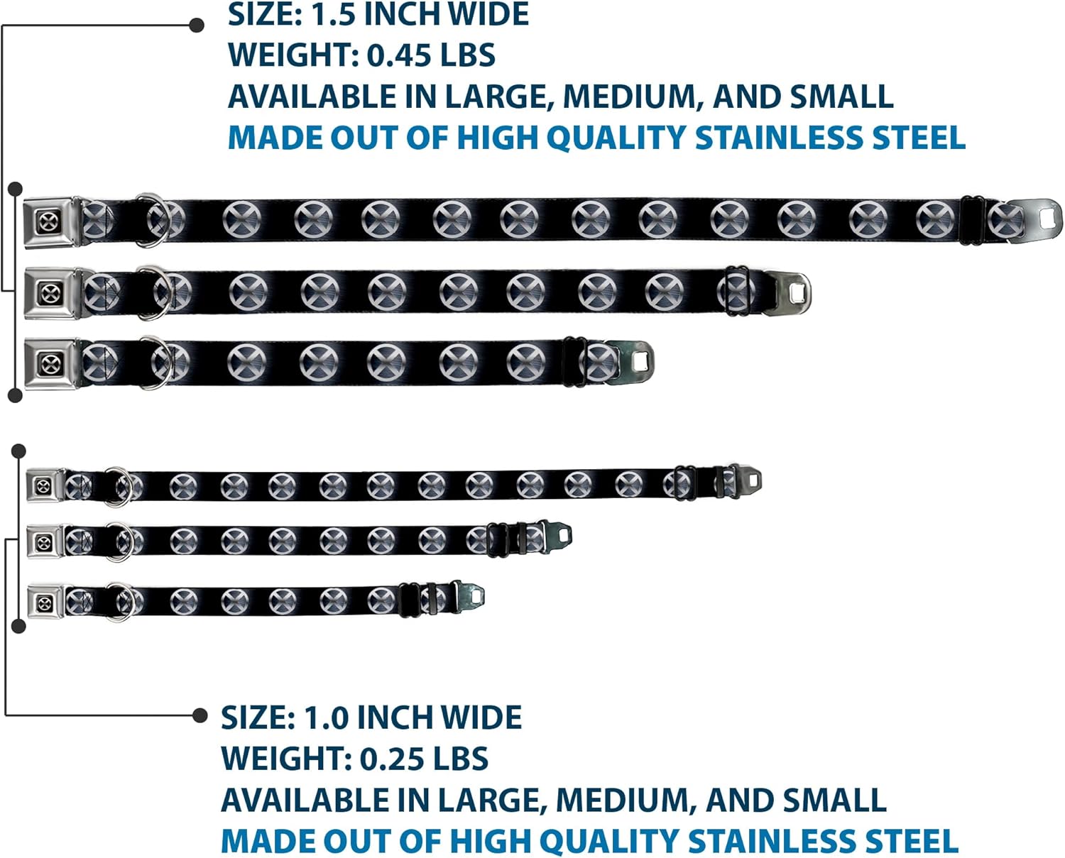 Marvel Comics Pet Collar, Dog Collar Metal Seatbelt Buckle, X Men X Icon Black Silvers, 20 to 31 Inches 1.5 Inch Wide