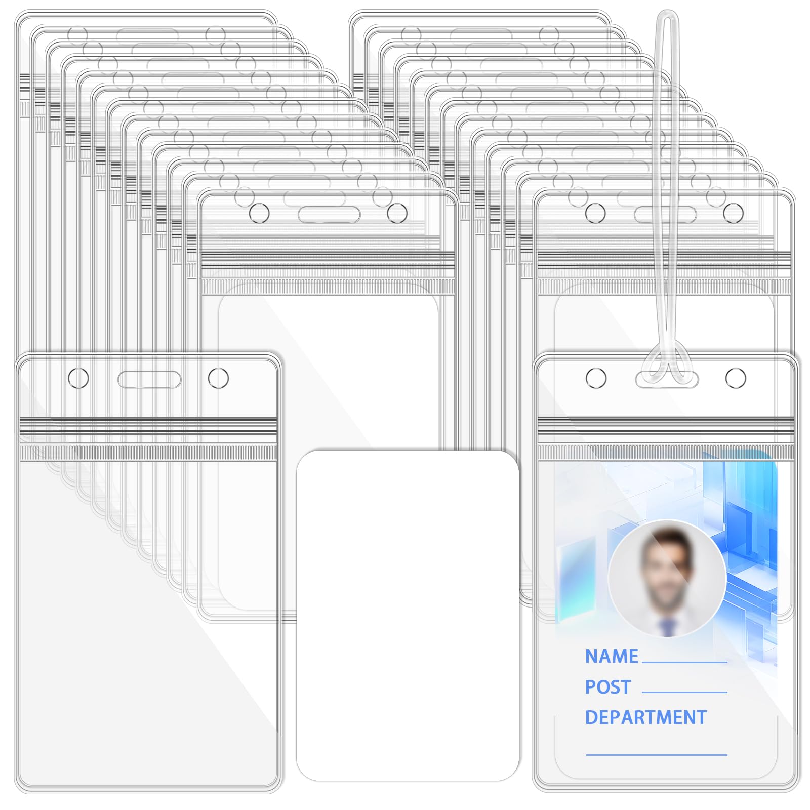 butterfunny 50 Sets Clear Luggage Tags with Loop Straps and Printable Business Cards Waterproof Tag Holders ID Card Badge Holder for Office Business