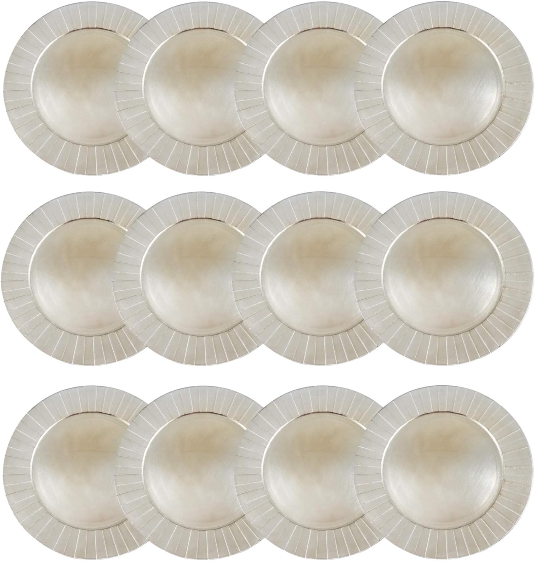 Round Decorative Charger Plates, 13 inches, Set of 12, for Dining Table or Décor (Champagne)