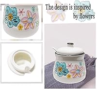 Vista 3 de Azucarero de cerámica con tapa y cuchara, contenedor de azúcar para barra de café, hogar y cocina, 12 onzas