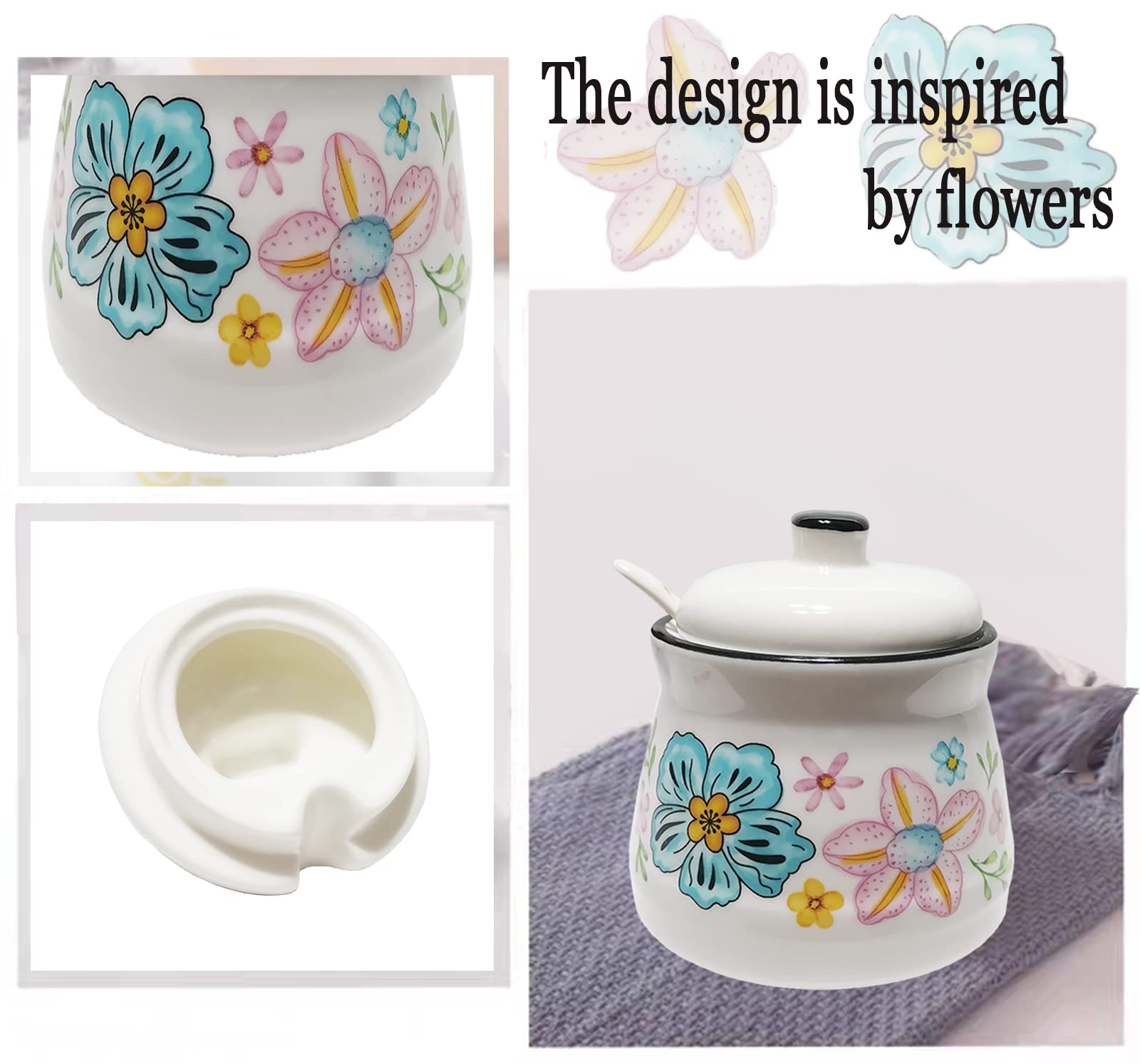 Ceramiczna cukiernica z pokrywką i łyżką pojemnik na sól uchwyt na cukier do baru kawowego, domu i kuchni 350 ml