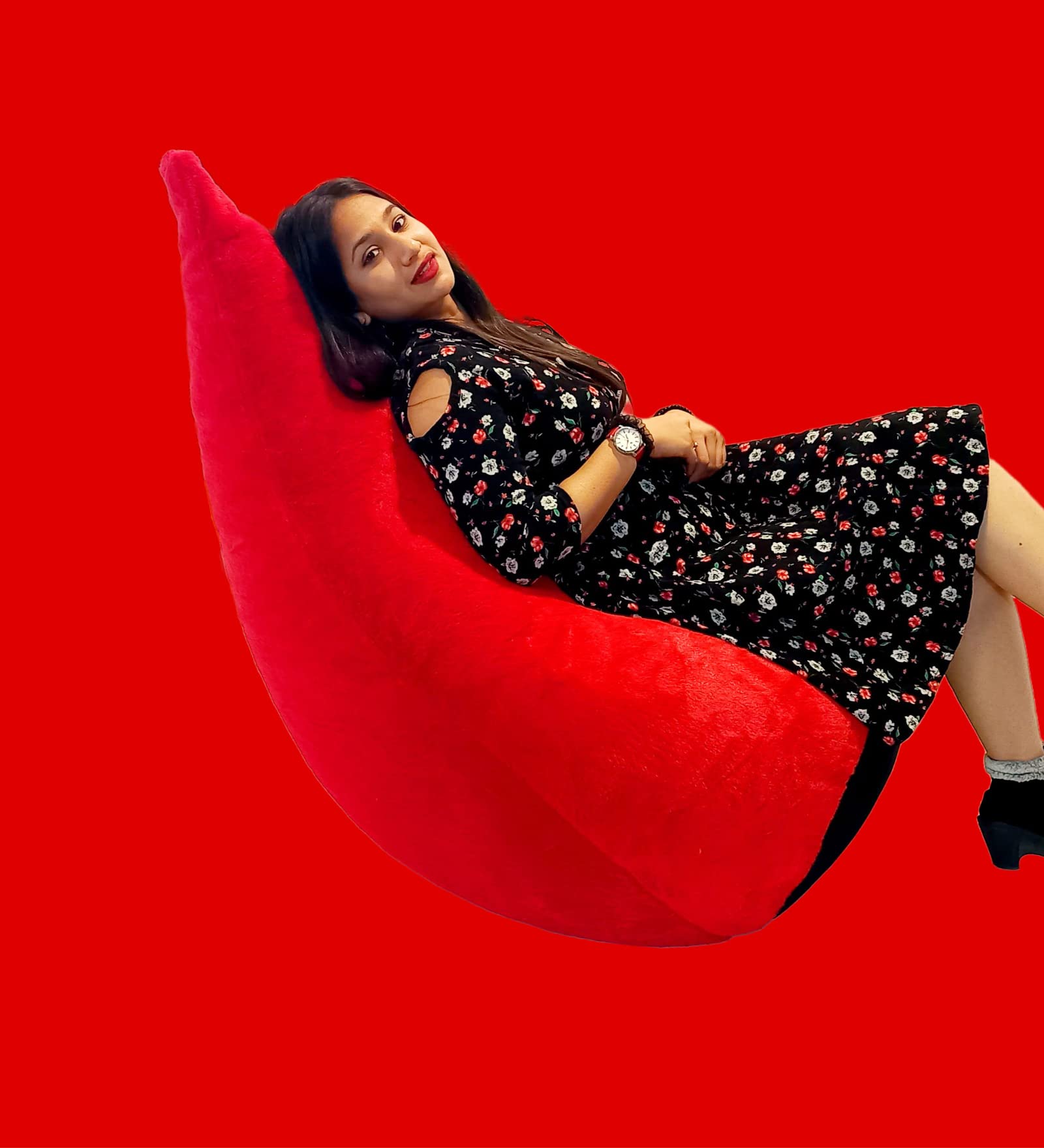 Mollismoons Bean Bag XXXL Size for Adults & Kids Fur bin Bag Luxury Bean Bag Chair (Red, Bean Bag Without Beans Cover(Assembly Required)) 1