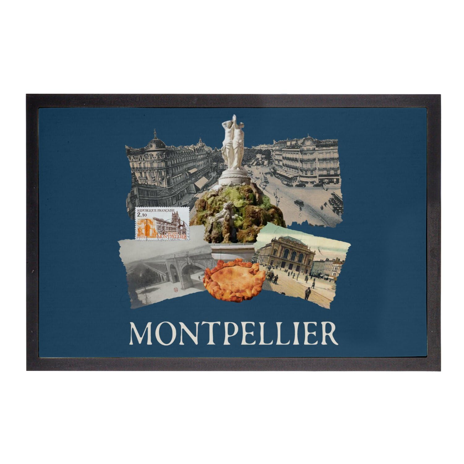 Paillasson bleu de propreté motif Montpellier France Sud dimensions standard 60x40 cm