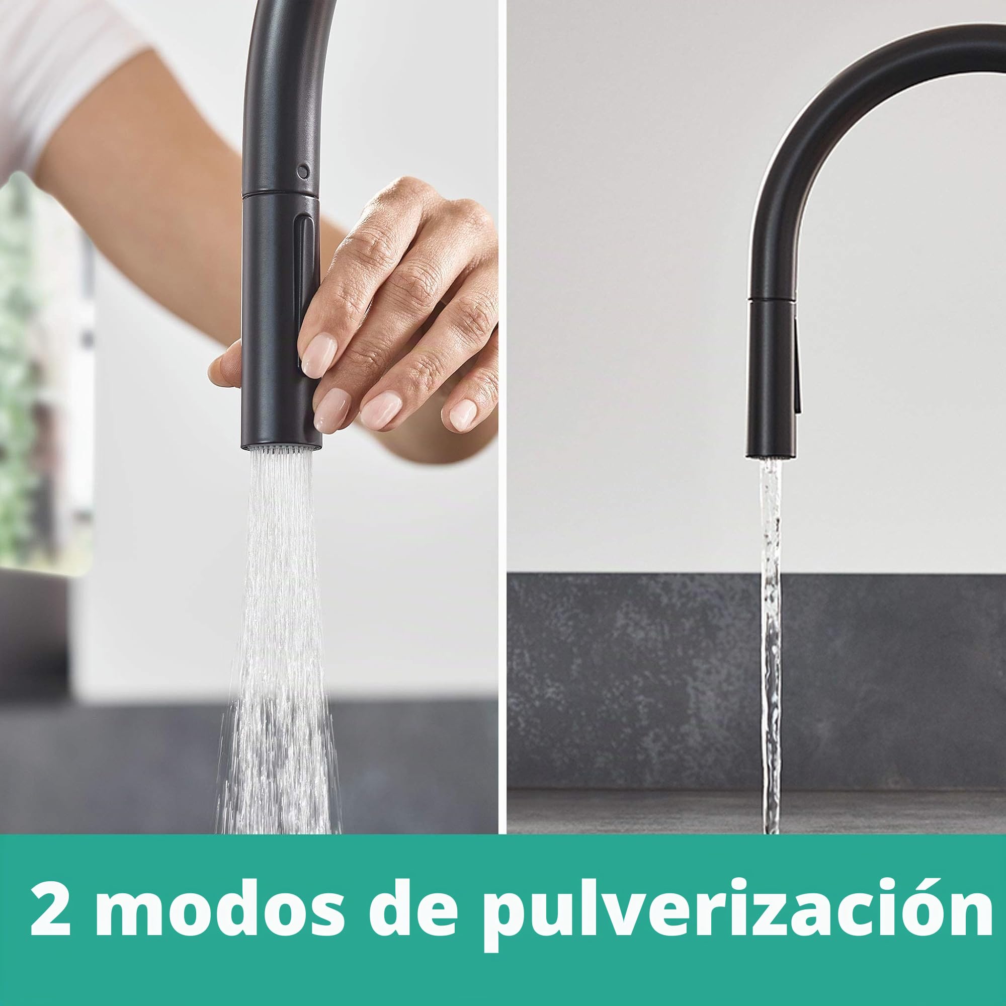 hansgrohe Talis M54 - grifo de cocina con ducha extraíble, 2 tipos de chorro, altura del caño 210 mm, grifo cocina fregadero con caño giratorio, negro mate, 72800670