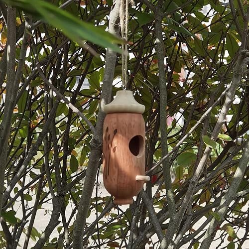 Miniatura 8 de Casas de colibrí de madera para colgar en el exterior, sin pintura, nido de madera natural para decoración al aire libre al jardín