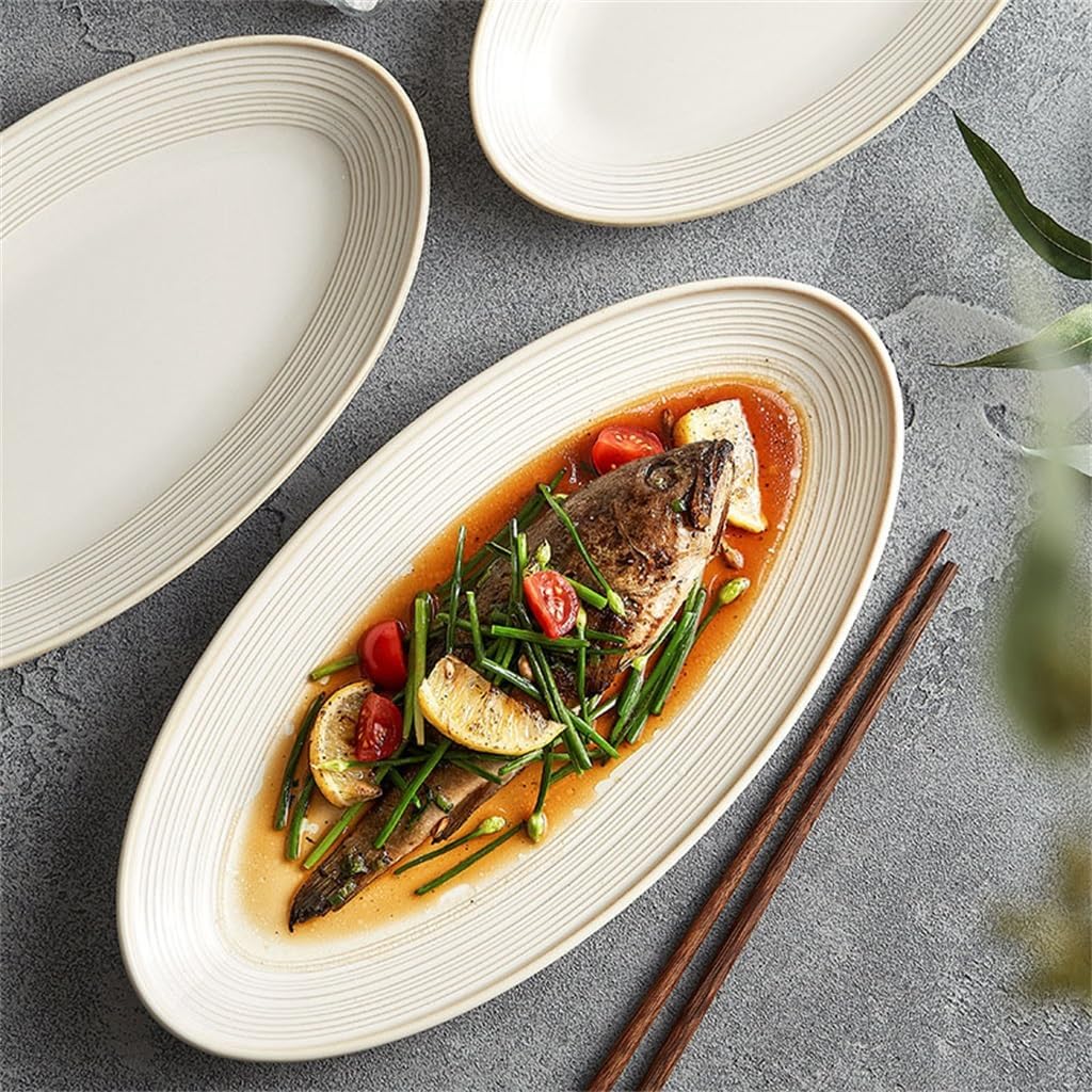 Deep Fish Plate Household Steam Fish Plate Large Plate Bowl Tableware High Temperature Resistance (Color : A, Size : 31cm*17cm*3.5cm) (A 26cm*15.5cm*3cm)