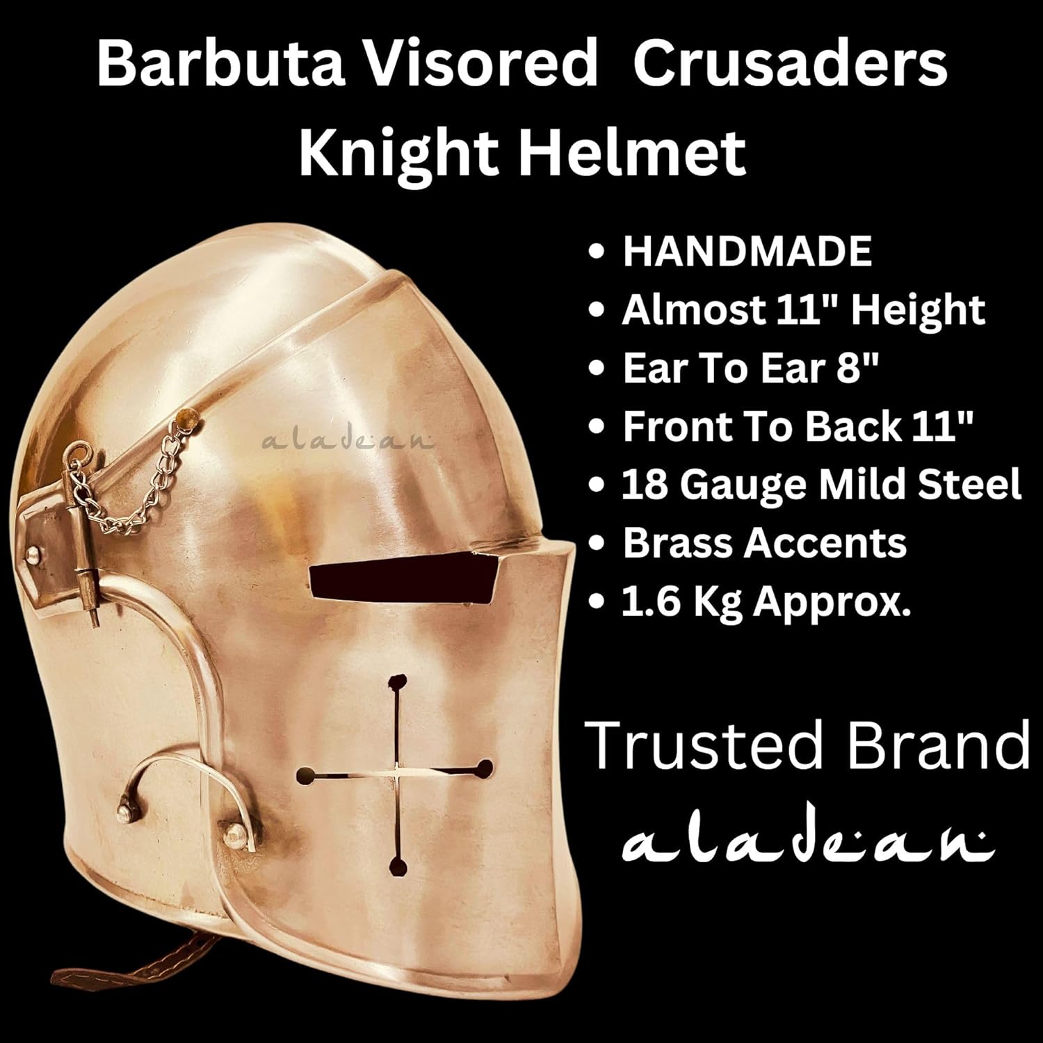 ALADEAN Medieval Barbuta Visored Warrior Headgear - Knight Armory 18g Mild Steel Armour Helmet LARP Cosplay Costume Halloween Props (Polished Barbuta Helmet)