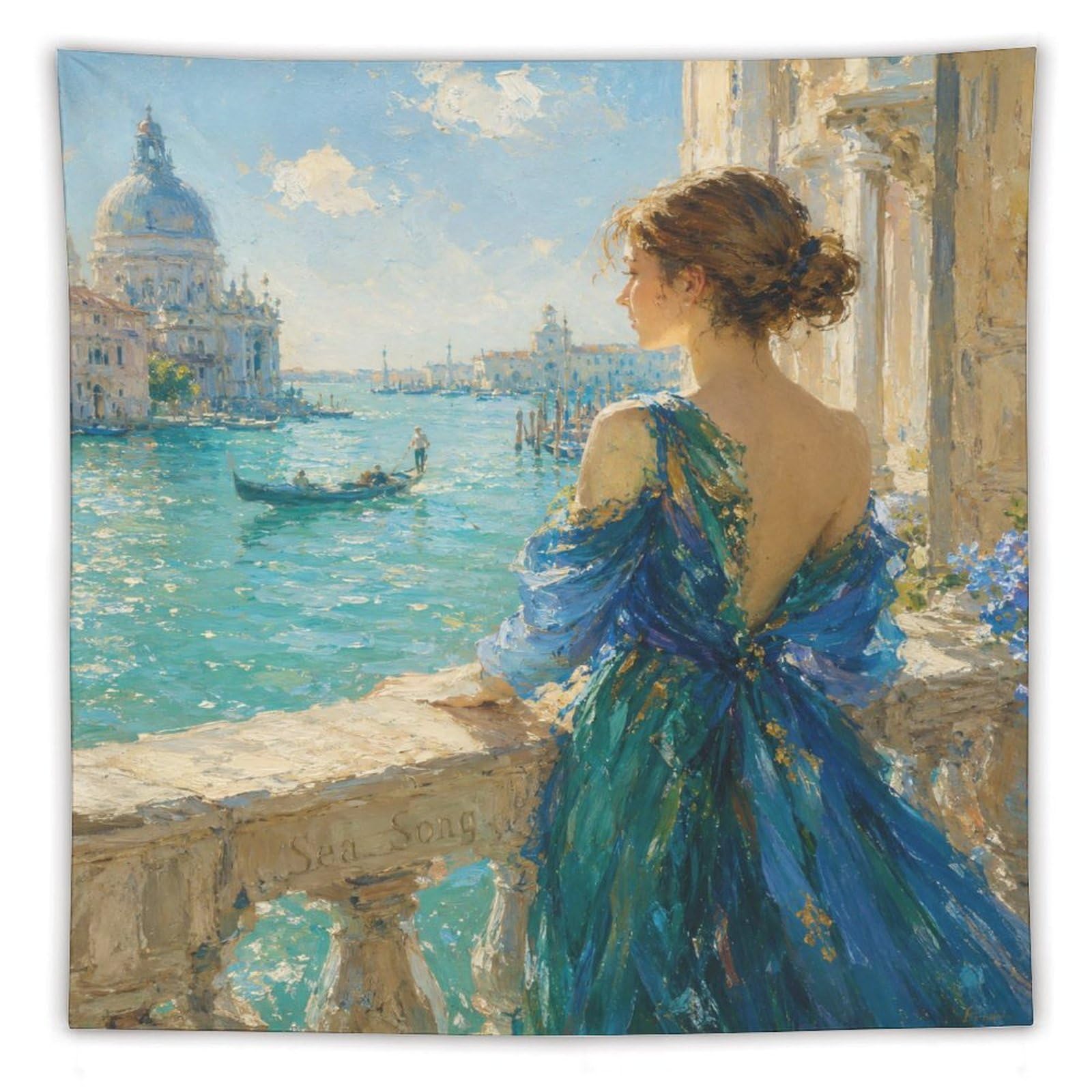 W7C8U2X3 Woman by Venetian Water Wall Tapestry, Oil Painting, Apartment