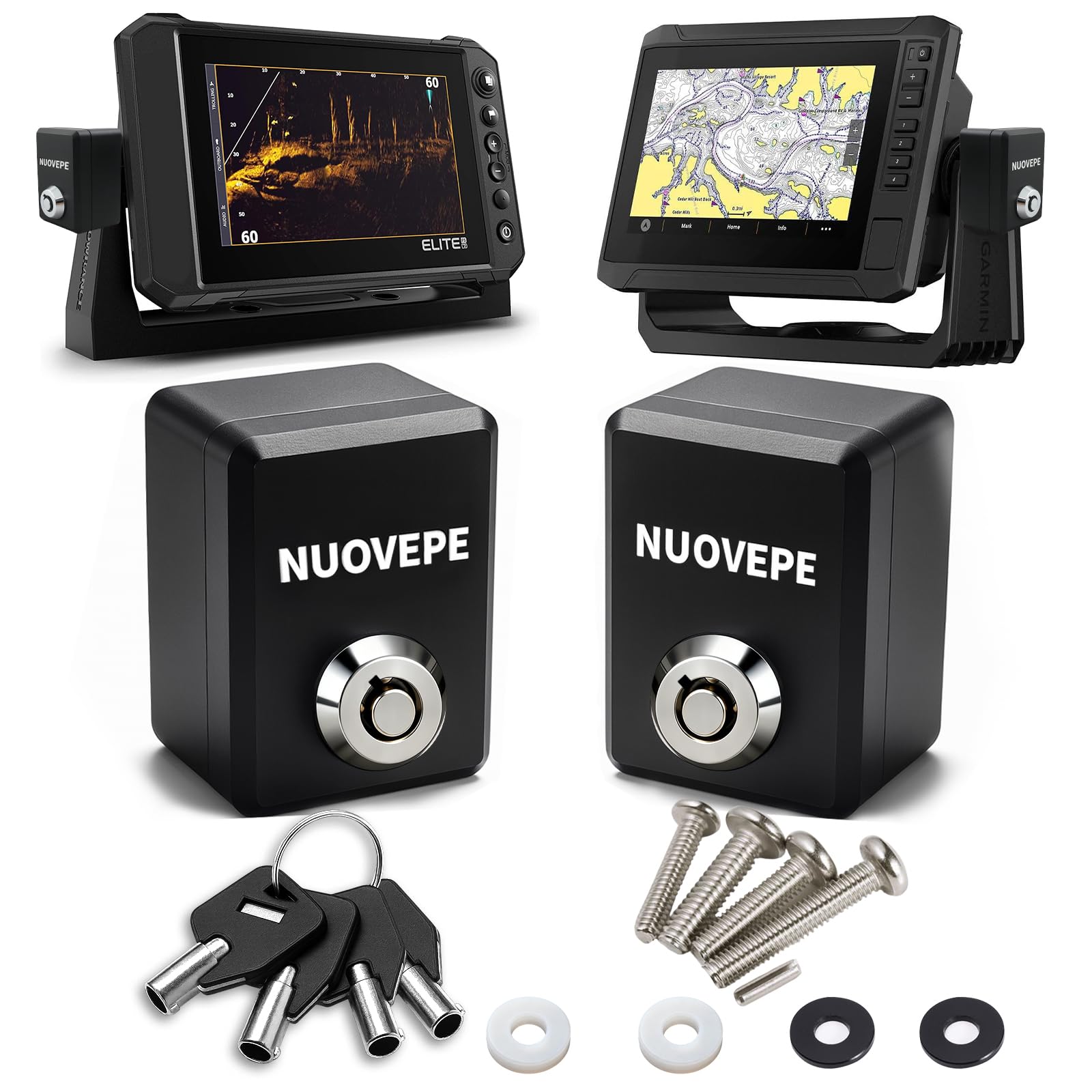 NUOVEPE Aluminum Fish Finder Lock 2 Pack, Rectangle Fishing Graph Security Hardware for Gimbal Mount, Anti-Theft Marine GPS Unit Protection Compatible with Garmin, Lowrance, Humminbird (Black) : Electronics