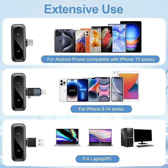Wireless Lavalier Microphone for Iphone/Android/Pc, Mini Lapel Microphone with Noise Cancellation,Compatible for Video Recording, Vlog, Interviews, Youtube, Tiktok | Mini, Noise Reduction, Video Recording, Vlog/Interviews, YouTube/TikTok