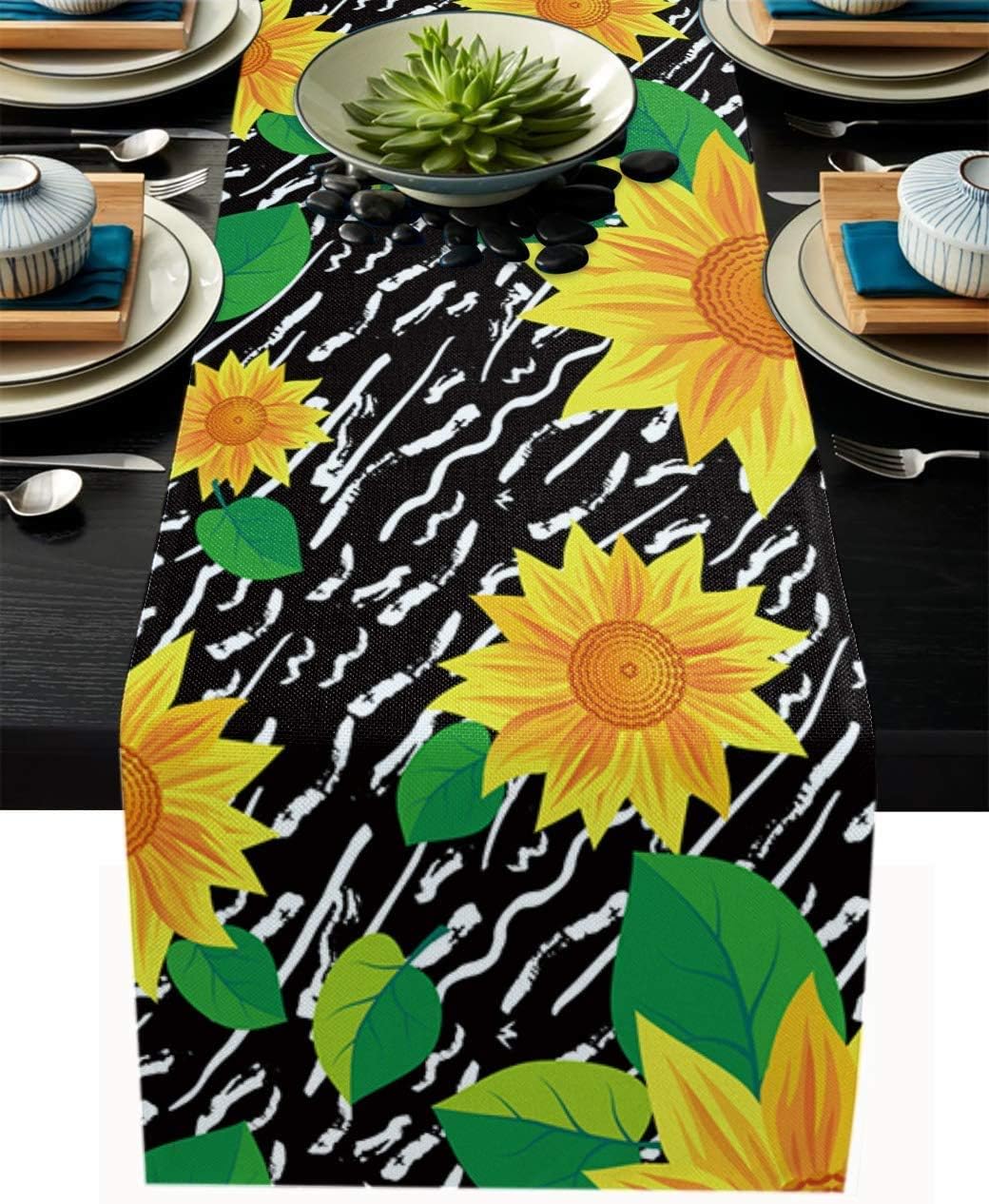Black and White Bright Sunflower Home Decorative Linen