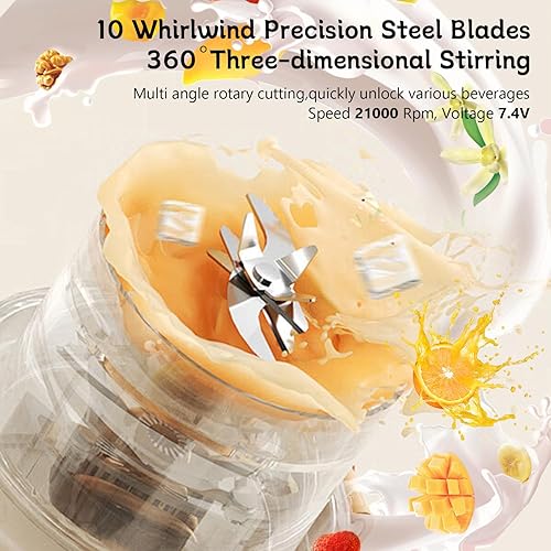 Miniatura 4 de Licuadora de tamaño personal para batidos y licuados - Mezclador portátil recargable de 15.6 onzas con 10 cuchillas, 2 tazas para jugos de fruta