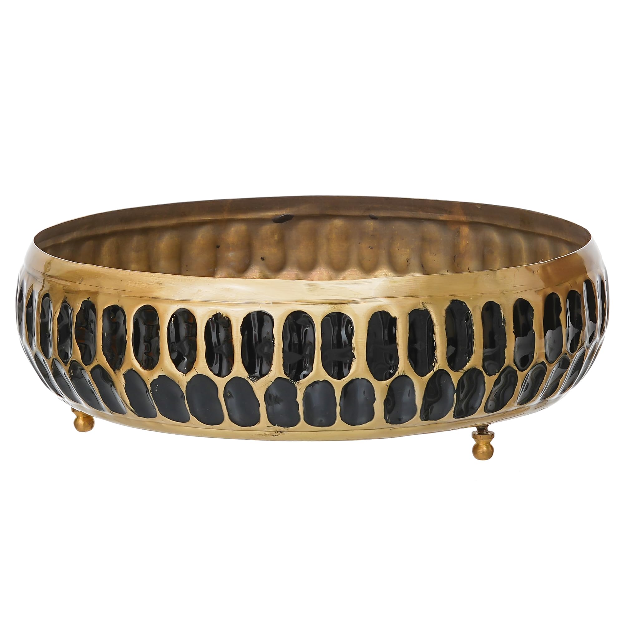 eCraftIndia Black Golden Metal Urli Bowl for Home Decoration Office Tv Unit Kitchen Showpiece for Good Luck | Urli for Floating Candles Flowers for Pooja Room Entryway Living Room Diwali Gift 1