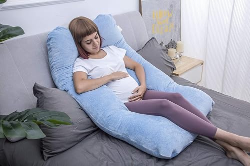Miniatura 55 de MOON PINE Almohada de embarazo, almohada de cuerpo completo en forma de U para apoyo de maternidad, almohada de dormir con funda para mujeres Azul