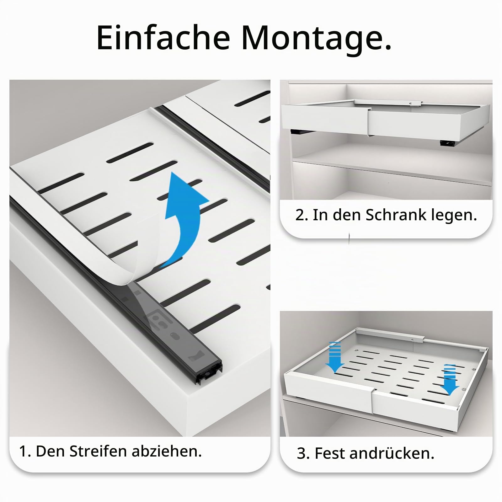 2 Stück erweiterbar ausziehbare schublade küche mit Kleber, Tiefe 42cm schrank organizer, Slide Out teleskopschublade Cabinet für Küche Organisation Einstellbare Breite 32-52cm, Weiß