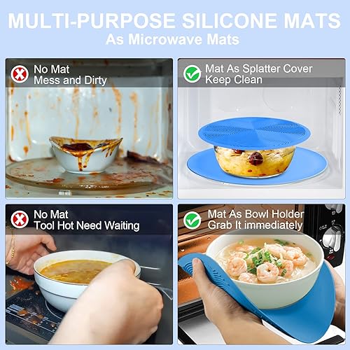 Miniatura 3 de KooMall Alfombrilla multiusos para microondas de 12, 10 y 8 pulgadas, salvamanteles, soportes para ollas, secar, hornear, tapete de lugar, soporte