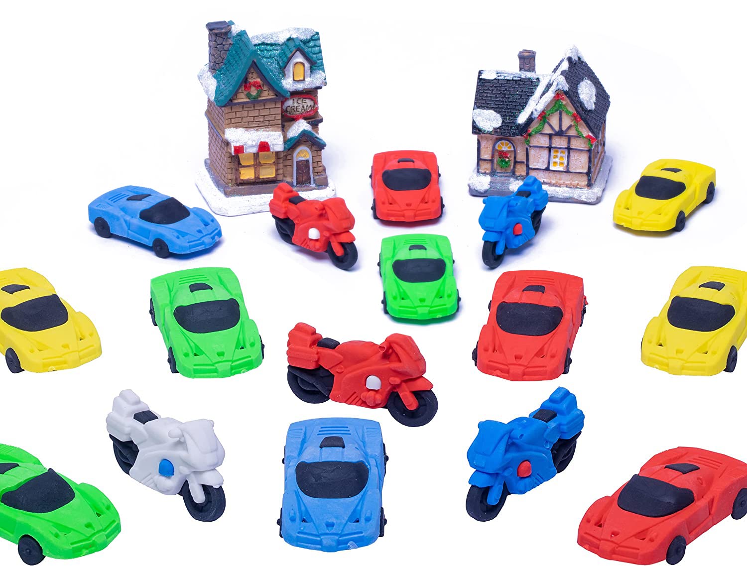 RONDURE Cute Erasers for Kids Bulk 14 PCS Fun Erasers Car Vehicle Motorbike Mix Puzzle Eraser