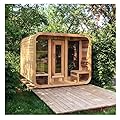 TaTalife Customize Square Barrel Outdoor Sauna Room, Traditional Wooden Steam Saunas, 220V HARVIA Electric Stove or Wood Burning Stove, 4-8 Person Canadian Red Cedar Wooden Sauna Kit (0-195 °F)