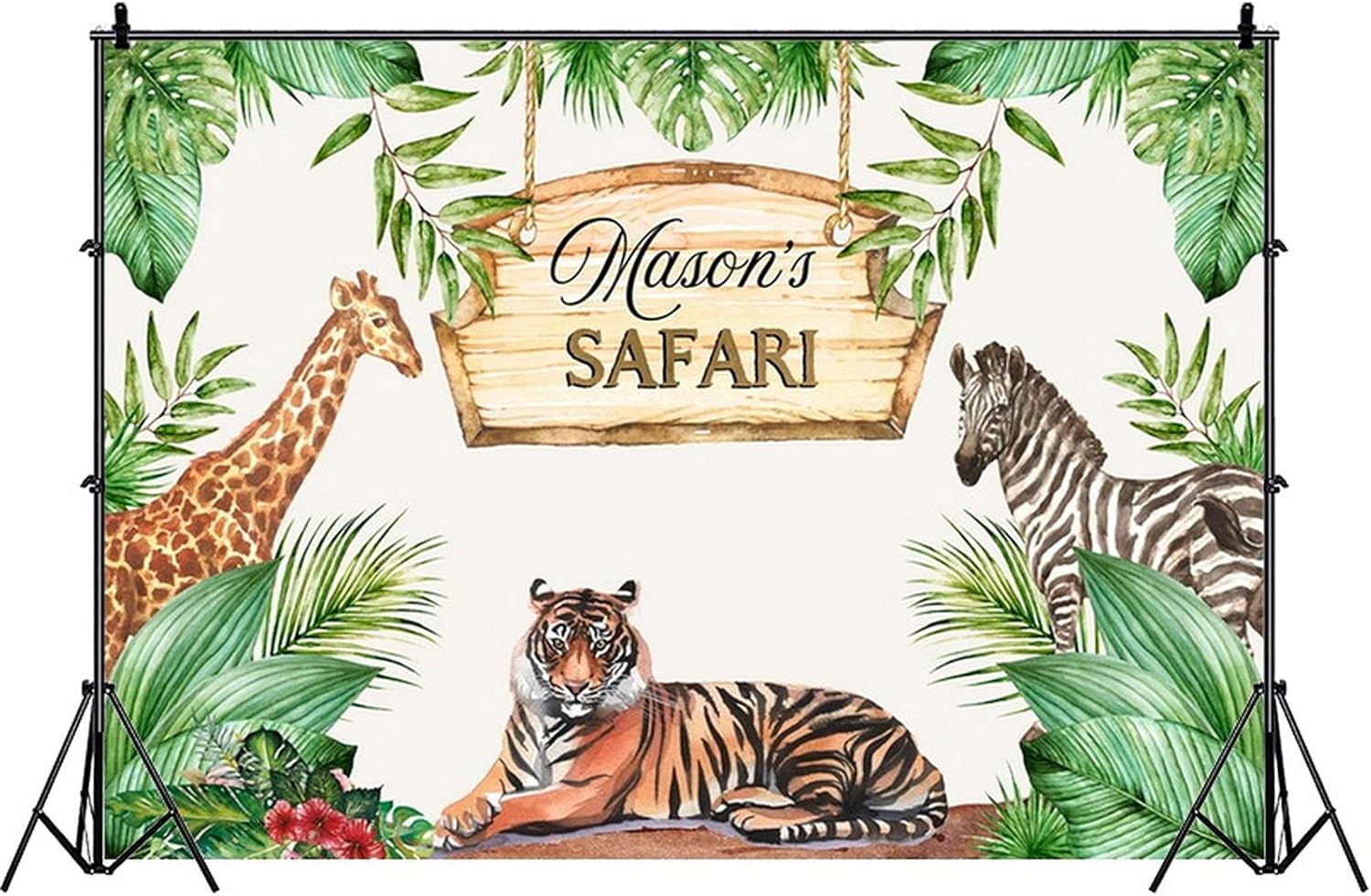 Customized Banner for Baby Shower, Backdrop Animal Jungle Happy Birthday Party Baby Shower Photography Background Decor Banner (300x200cm)