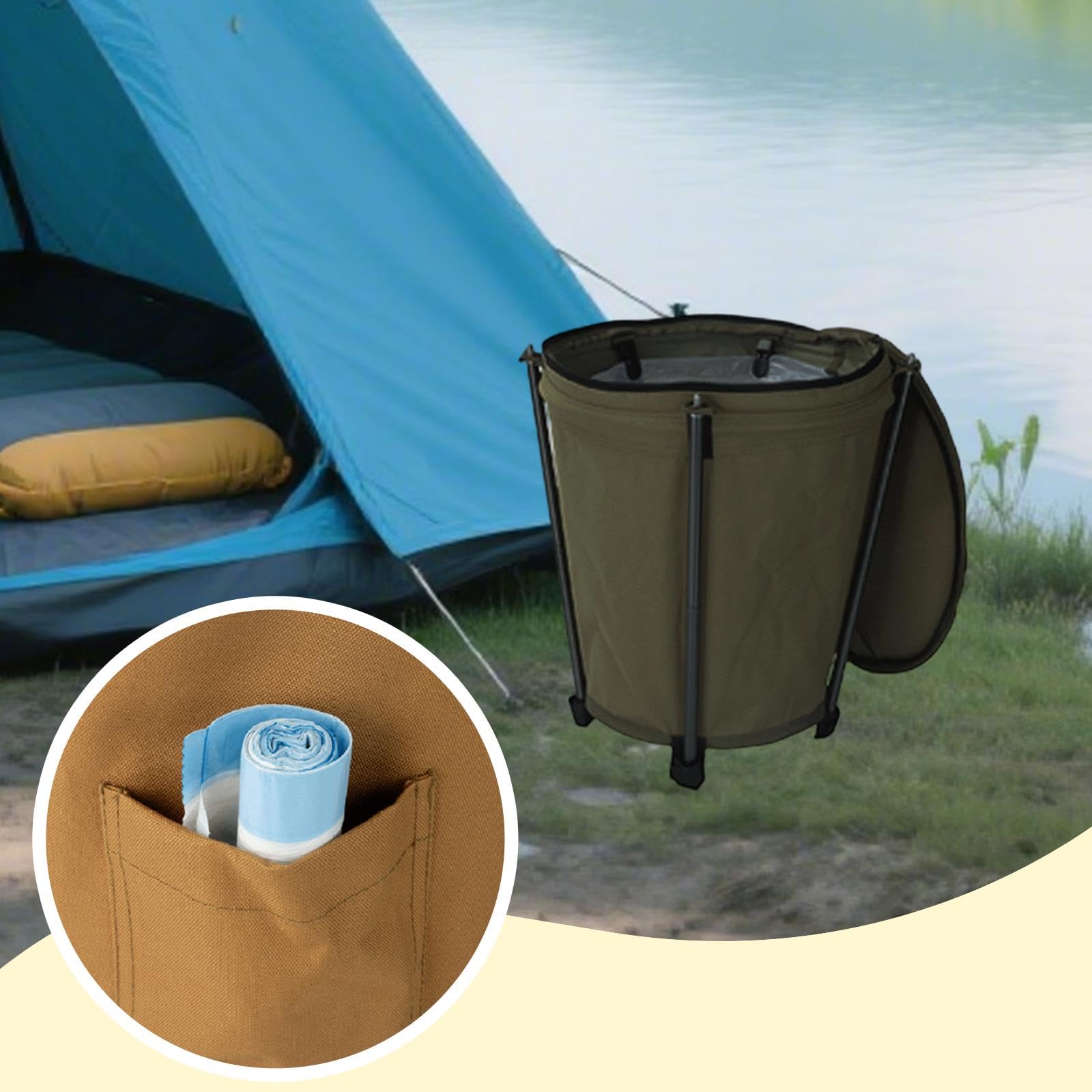 Pattumiera Da Campeggio, Bidone Della Spazzatura, Contenitore di Stoccaggio, Attrezzatura Da Campeggio Portatile, Accessori Multifunzionali, Capacità, Verde