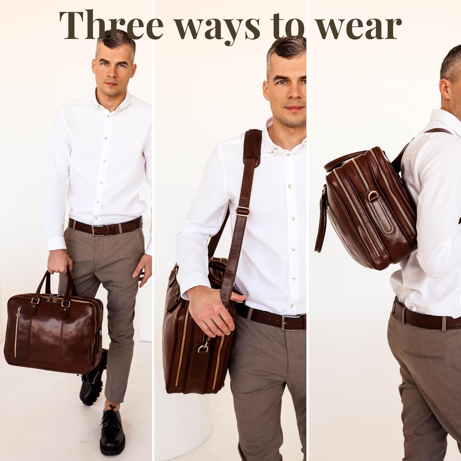 Time Resistance Leather Laptop Briefcase - Full Grain Leather Computer Bag for Men and Women | Leather, Full Grain Leather - Image 3