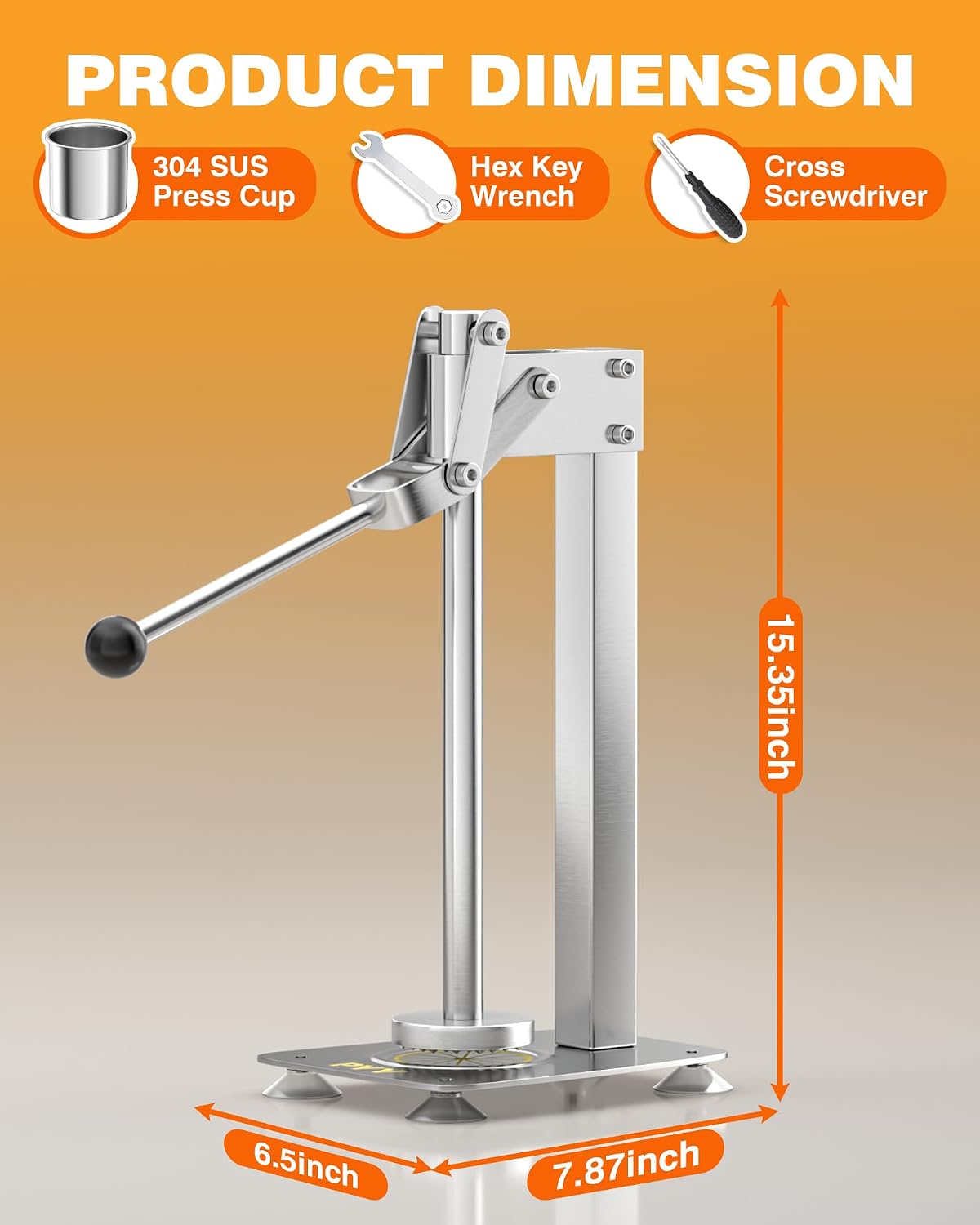 PYY Lemon Smasher Machine - Upgraded 2s Faster Press & Anti-Slip Silicone Handle Lemon Muddler, Heavy Duty Stainless Steel Manual Lemon Squeezer Crusher for Citrus Orange Lime Nuts