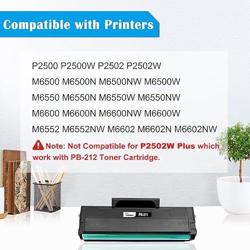 Miniatura 2 de TOPRINT PB211 PB-211 PB 211 PB-211EV PB211EV PB 211EV Cartuchos de tóner compatibles 1600 páginas 2 negros para P2500W P2502W M6500NW M6550NW