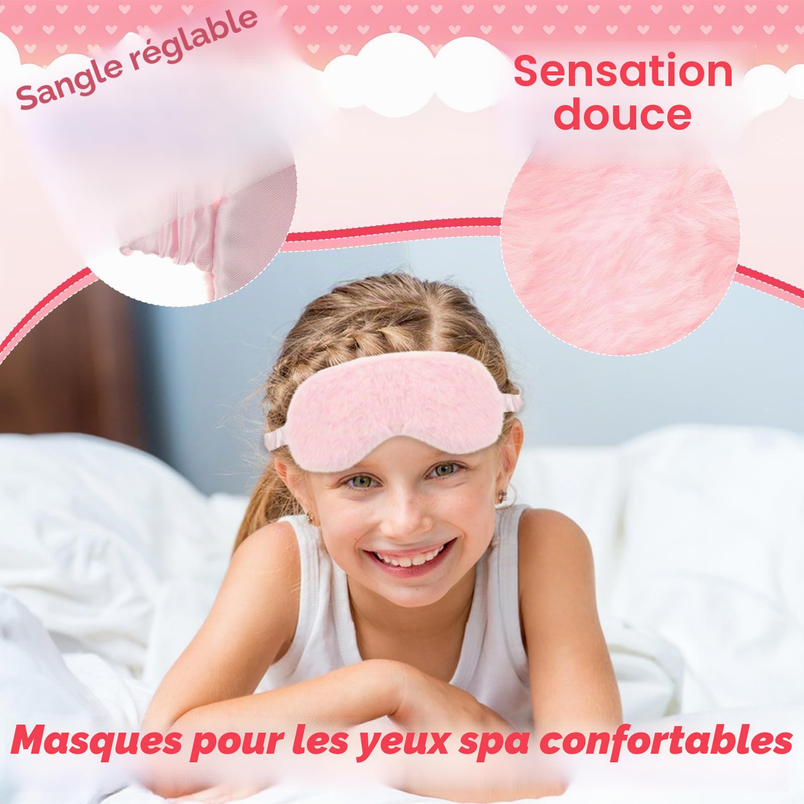 Lot de 36 accessoires fête pyjama, 6 masques roses, 6 chouchous velours, 6 sacs rangement, 6 miroirs, 6 peignes, cadeau soirée pyjama
