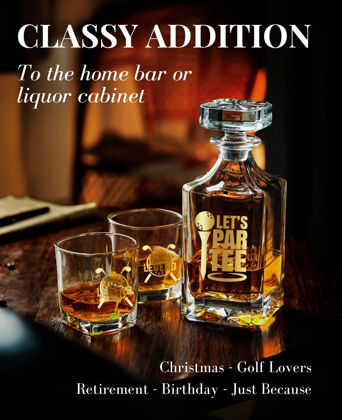Onebttl Golf Gifts for Men, Golf Whiskey Decanter Set, Perfect Gifts for Golfers, 25oz/750ml Decanter with Stopper and 2 Glasses for Liquor, Bourbon, Whiskey on Christmas, Father's Day, Birthday - Image 3