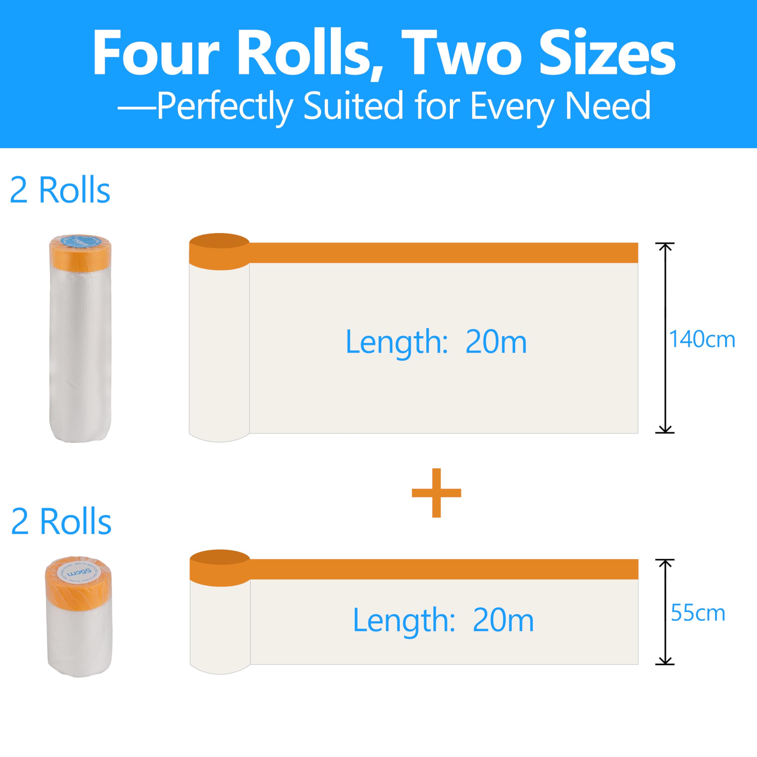 LLPT Tape and Drape Pre-Taped Masking Film, Orange, 55CM/140CM*20M - Image 2