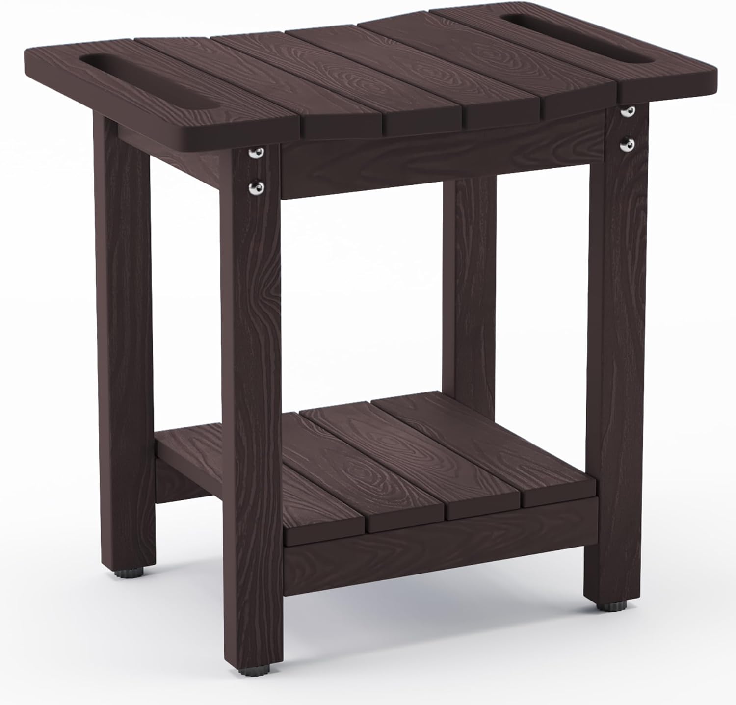 LUE BONA Shower Bench Stool, HDPS Shower Benches for Inside Shower with Shelf, Waterproof Shower Chair Foot Stool for Spa Bathroom, Weather Resistant/Non-Slip/Handles/Indoor or Outdoor Use, Espresso