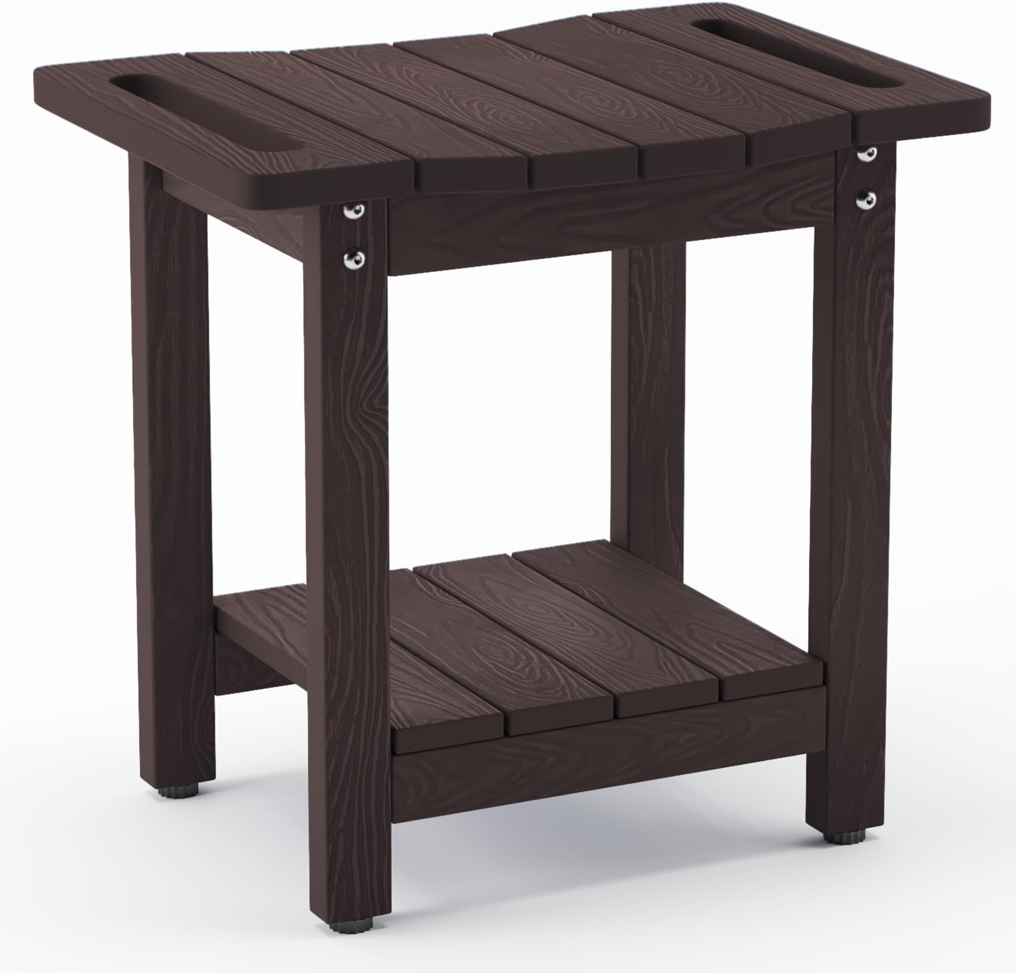 LUE BONA Shower Bench Stool, HDPS Shower Benches for Inside Shower with Shelf, Waterproof Shower Chair Foot Stool for Spa Bathroom, Weather Resistant/Non-Slip/Handles/Indoor or Outdoor Use, Espresso