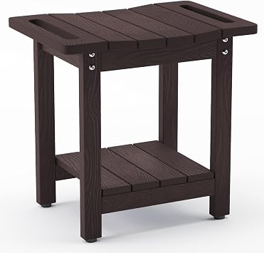 LUE BONA Shower Bench Stool, HDPS Shower Benches for Inside Shower with Shelf, Waterproof Shower Chair Foot Stool for Spa Bathroom, Weather Resistant/Non-Slip/Handles/Indoor or Outdoor Use, Espresso