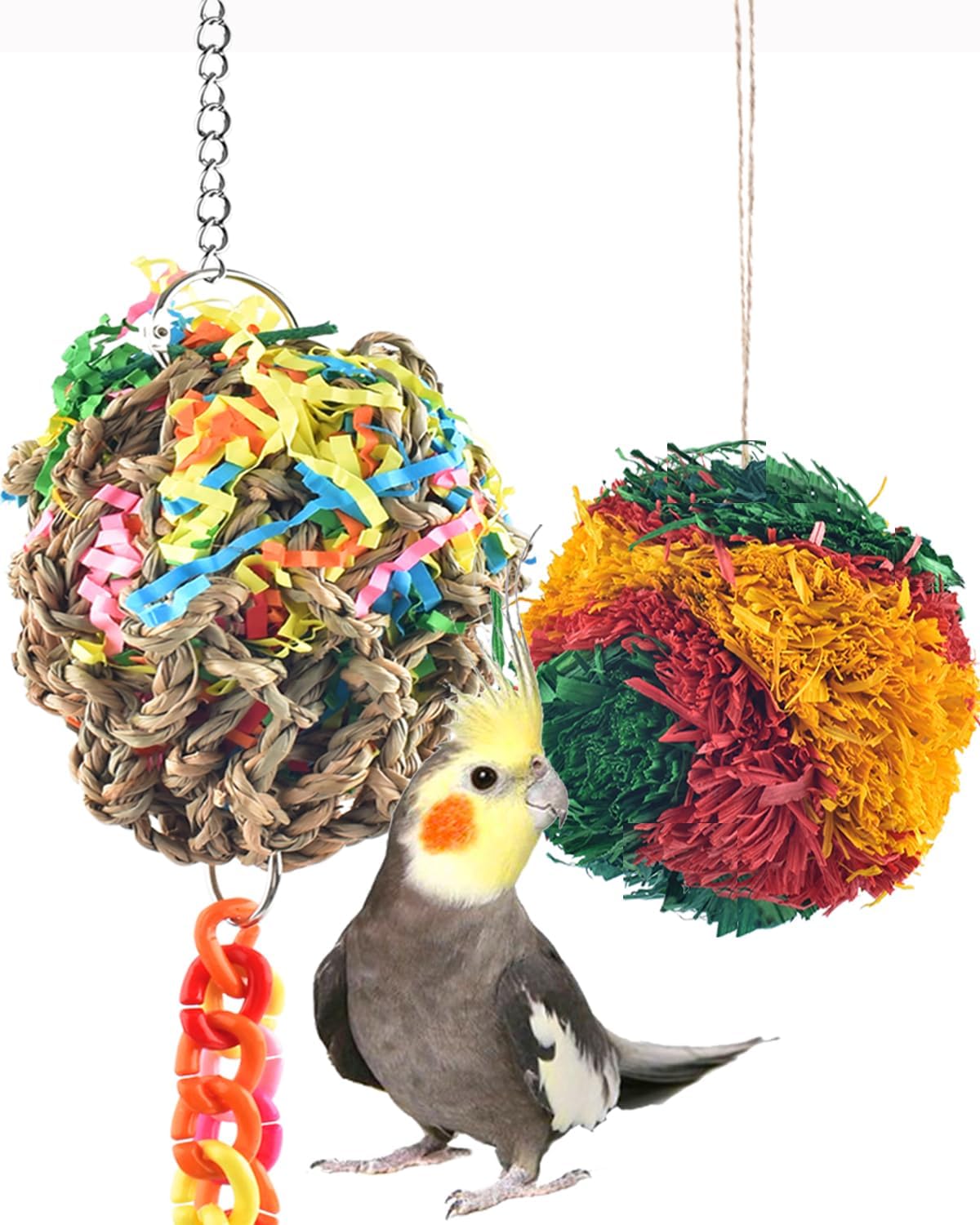 KATUMO Bird Toys, Bird Shredder Balls Parrot Foraging Toys Nesting Chew Toys Cage Accessories for Conure Quaker Parakeet Lovebird Budgie…