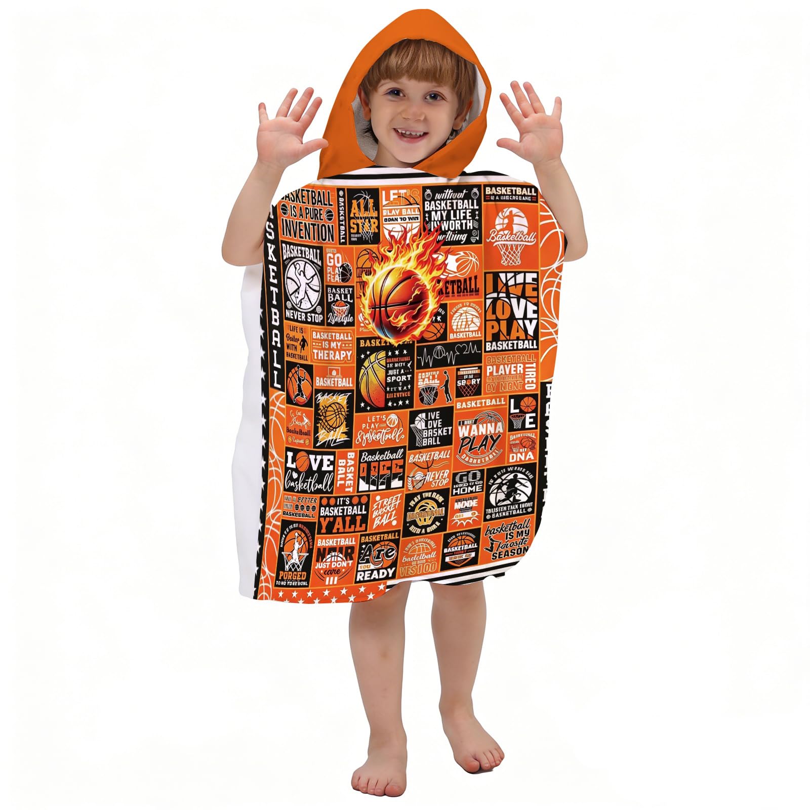 Corbourt Hooded Kids Beach Towels - Basketball Bath Towel Girls Boys Swim Kids Pool Towels Quick Dry Lightweight Soft Microfiber Poncho Towel 24x24 (Basketball Towel-2)