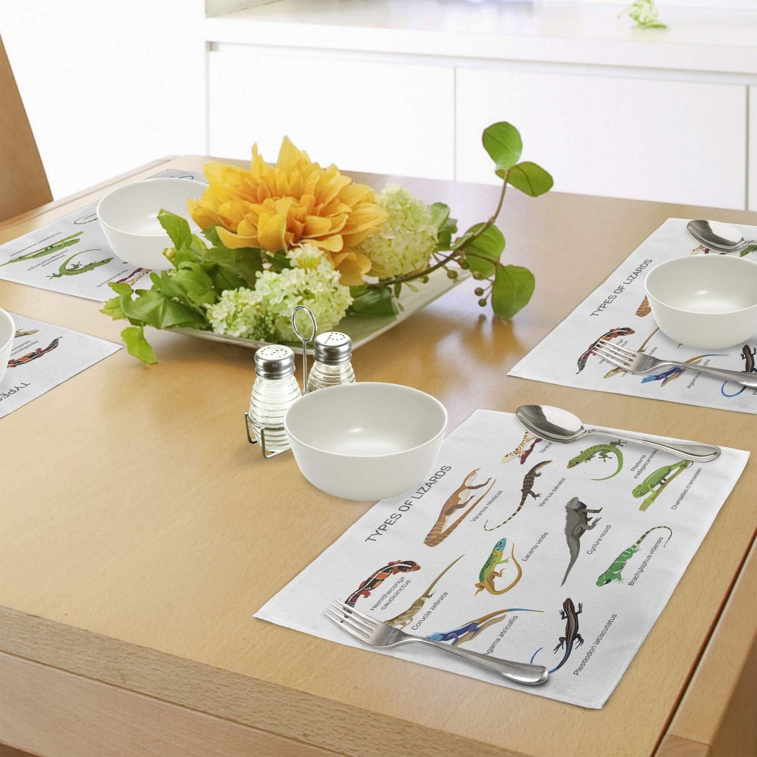 Ambesonne Reptile Place Mats Set of 4, Lizard Family Design on Plain Background Prehistoric Camouflage Exotic Creatures, Washable Fabric Placemats for Dining Table, Standard Size, Brown image 4