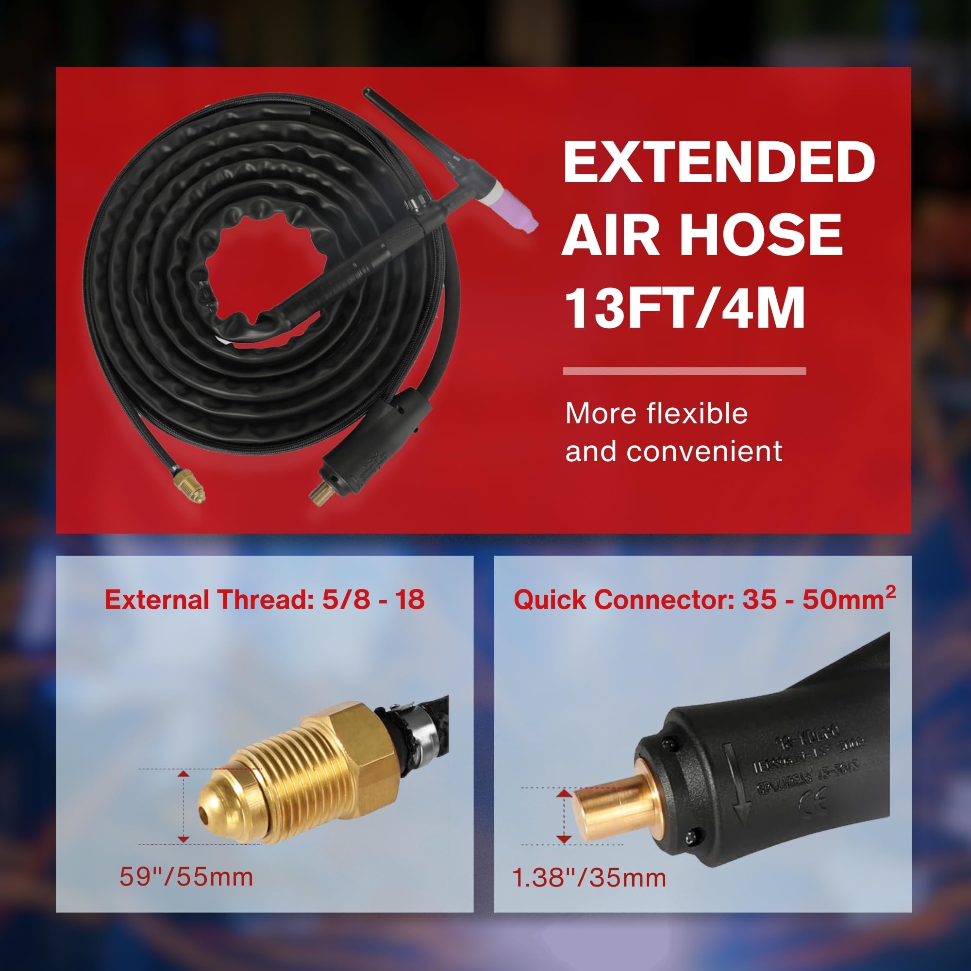 LOTOS MTT130 - Antorcha TIG de elevación para soldador MIG225/MIG225SP, pistola de soldadura WP-17V con conector rápido Dinse de 35-50 mm y conector de argón 5/8-18, cable de 13 pies