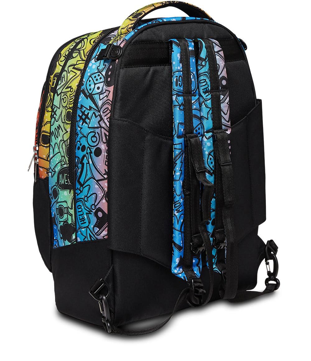 Trolley Scuola Seven JACK 3 RUOTE DETACH, FLUO STAMP, Multicolore, 3 in 1, CrossOver System, Maxi ruote, Ragazzo + Seven Diario Scuola 12 Mesi, Nero