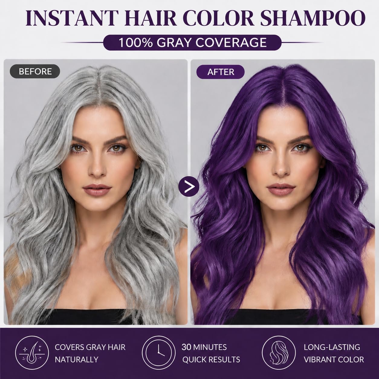 Szampon do farbowania włosów liliowy, 500 ml Purple Hair Dye Shampoo 3 w 1, natychmiastowy szampon do włosów przeciw siwym włosom, szampon do włosów, szampon do włosów, szampon koloryzujący dla