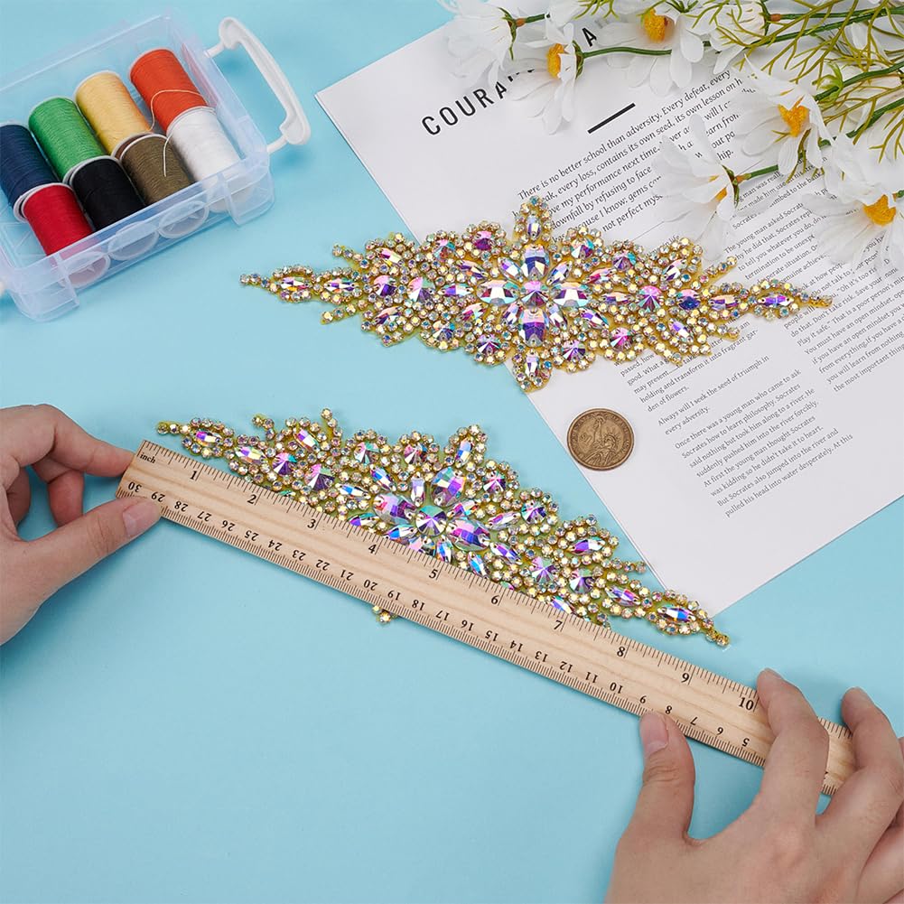 Strass-Blumen-Applikation 15x10,4 Cm – Gelbe Rückseite, Zum Aufbügeln Oder Aufnähen – Für Hochzeitskleider & DIY